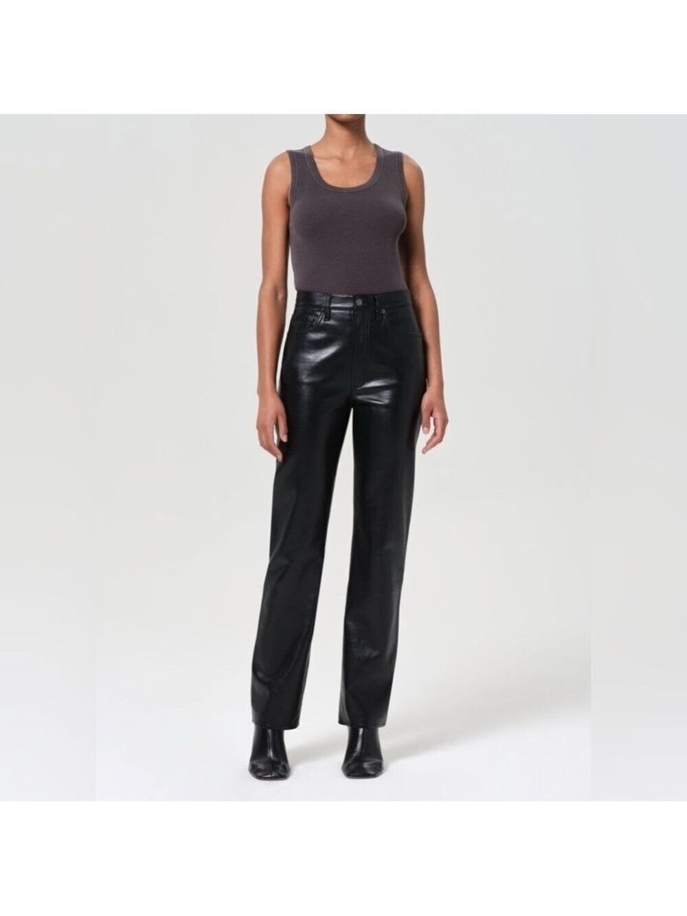 Agolde Black Recycled Leather Mid Rise Straight Pants Jeans New Size 32